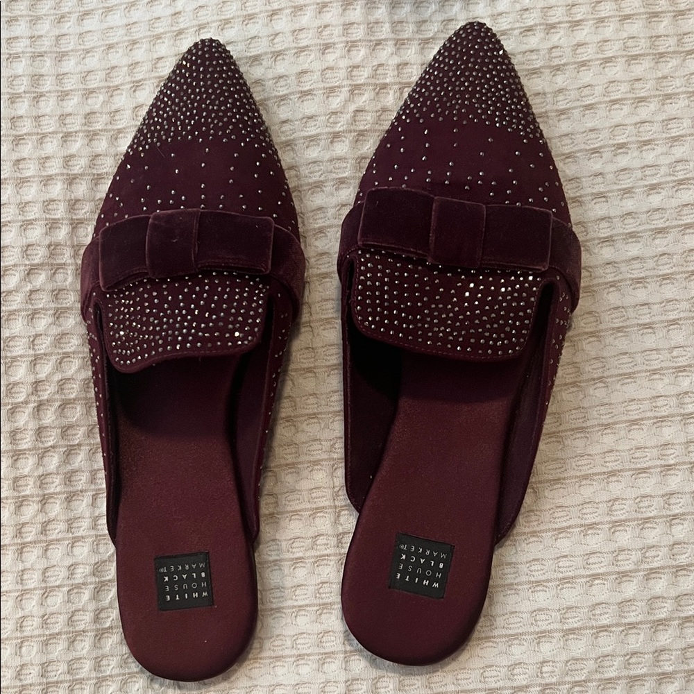 White House Black Market Deep Red Studded Mules